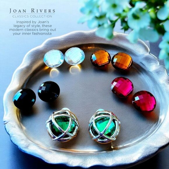 Joan Rivers Jewelry - JOAN RIVERS Silver Cage Faceted Interchangeable Comfort Clip Earrings, 5 Colors!